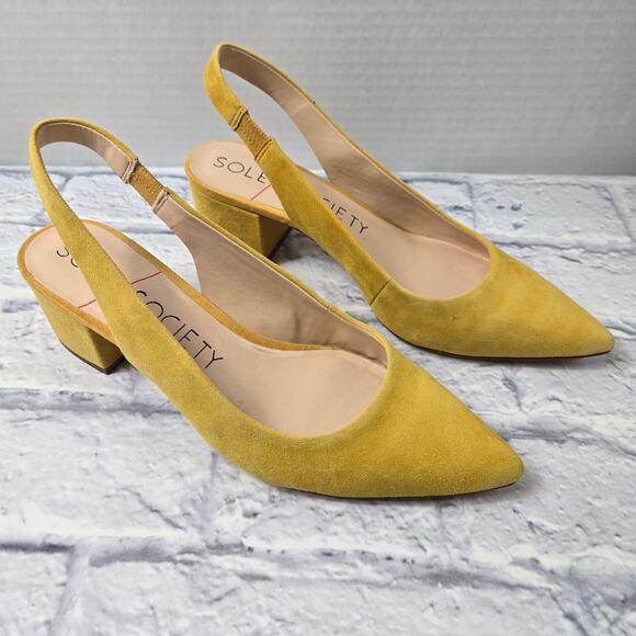 Sole Society Shoes - Sole Society Slingback Keilinah Pumps Mustard Suede Covered Heel size 8.5M